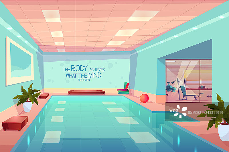 健身房内的游泳池，空旷的运动中心图片素材