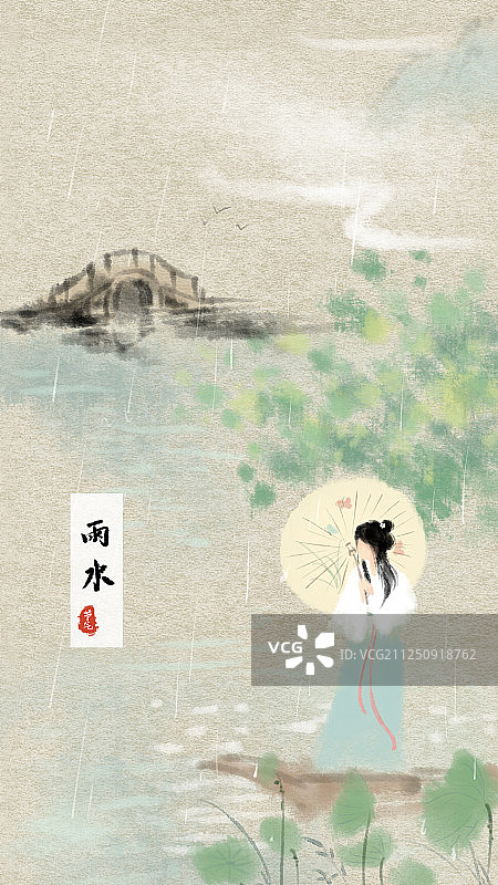 水墨风二十四节气之徽州印象-雨水图片素材