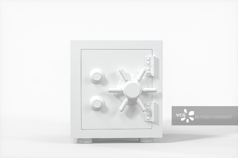 白色保险箱模型与白色背景 三维渲染图片素材
