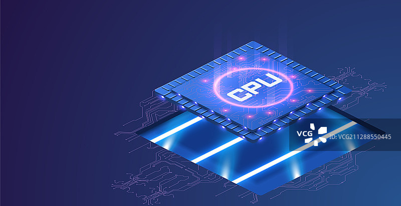带有灯光的未来感微芯片处理器图片素材