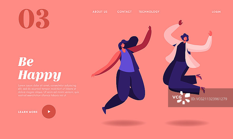快乐女性跳跃着陆页模板图片素材