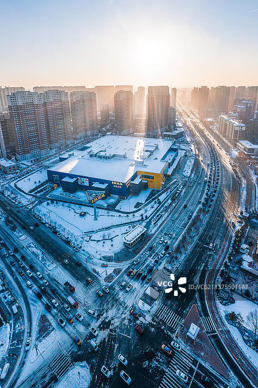 中国哈尔滨宜家冬天航拍图片素材