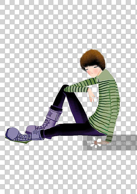 酷酷的男生侧坐在地面上图片素材