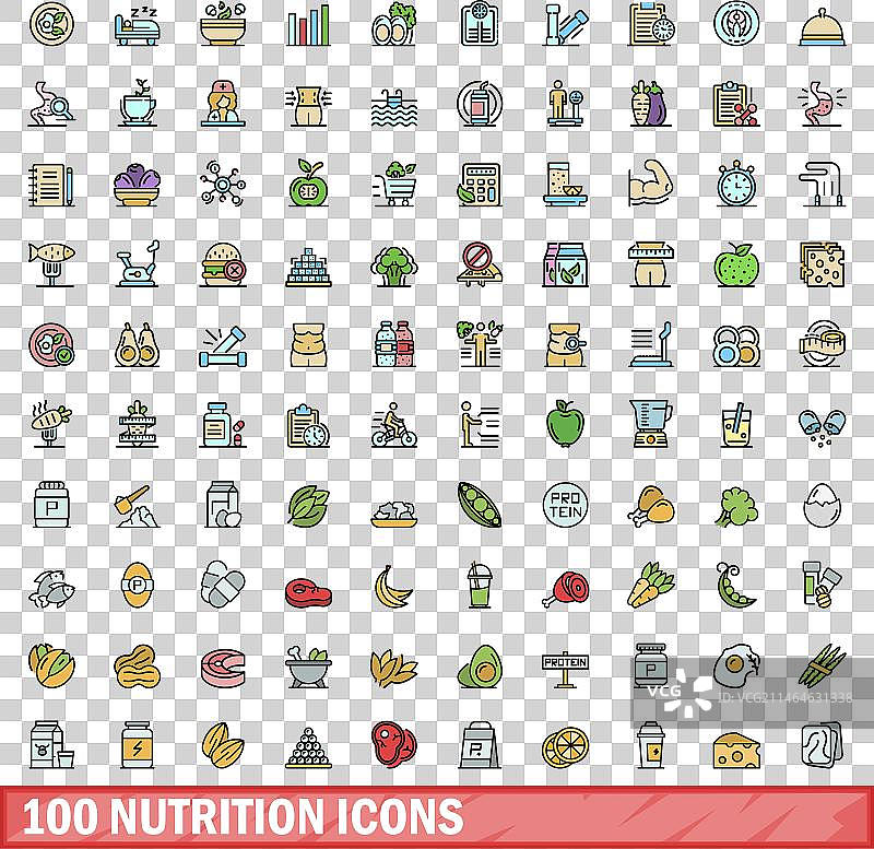 100个营养图标彩色线条风格图片素材