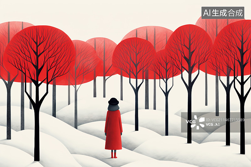 【AI数字艺术】秋天红色的枫叶林图片素材