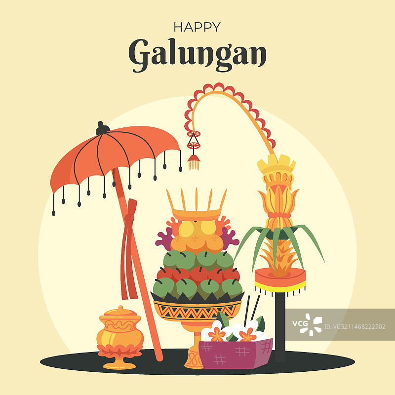 Galungan节扁平插画图片素材