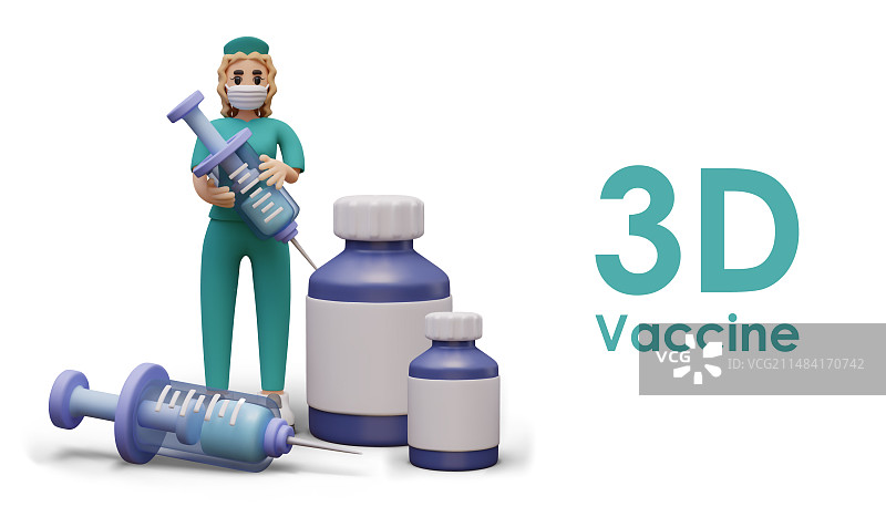 戴口罩的护士站在药瓶旁图片素材