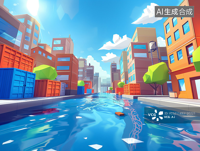 【AI数字艺术】夏日冰爽城市图片素材