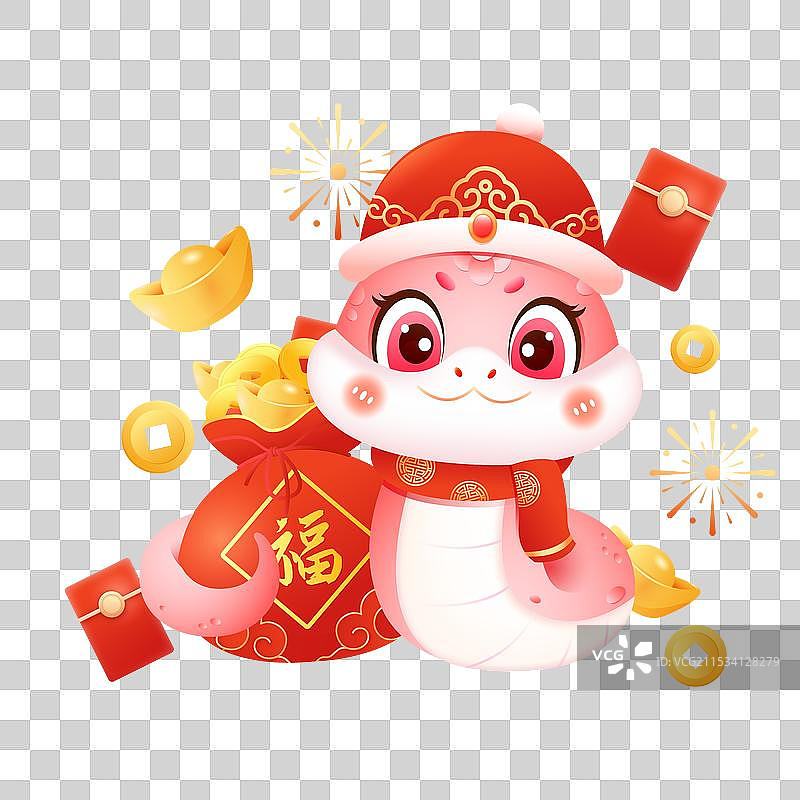 国潮风2025蛇年十二生肖巳蛇3D卡通形象插画图片素材