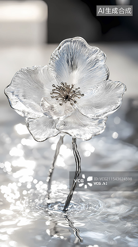 【AI数字艺术】玻璃水晶花型雕塑抽象图形海报背景图片素材