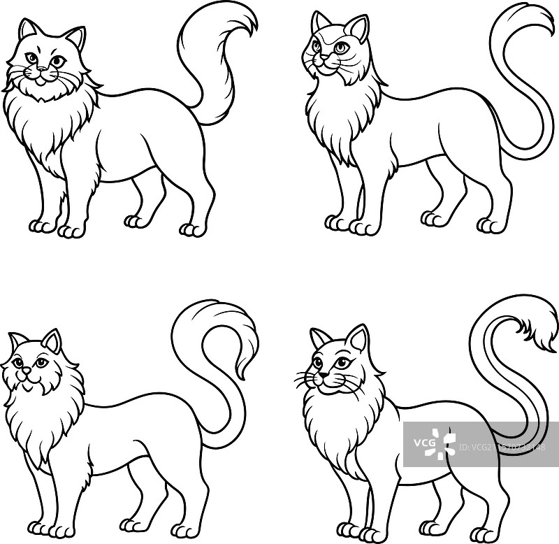 可爱的猫轮廓线条艺术系列图片素材
