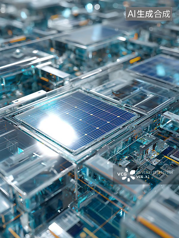 【AI数字艺术】光伏板制造流程硅片切割电池片组装组件封装图片素材