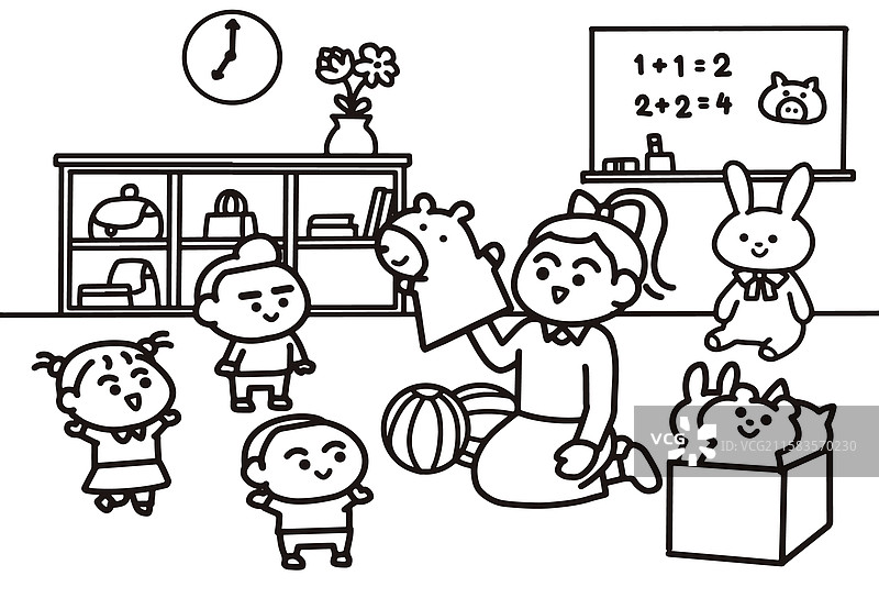 教室里的老师与手偶图片素材