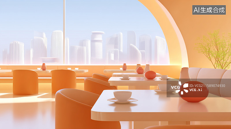 【AI数字艺术】现代极简咖啡馆图片素材