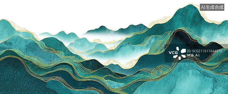 【AI数字艺术】青绿山水抽象画卷图片素材