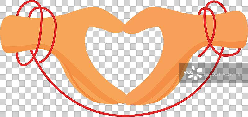 两只手被红线缠绕，比出爱心的形状图片素材