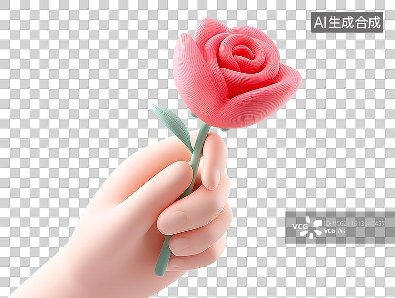 【AI数字艺术】卡通小手上拿着一朵玫瑰花图片素材