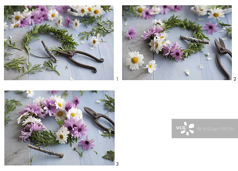 手工编织粉色和白色雏菊花环图片素材