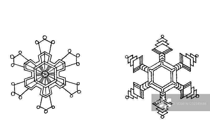 雪花晶体的古典插画图片素材