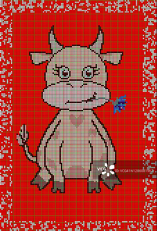 可爱的儿童圣诞公牛像素图形十字绣图案，用于装饰毛衣的礼物图片素材