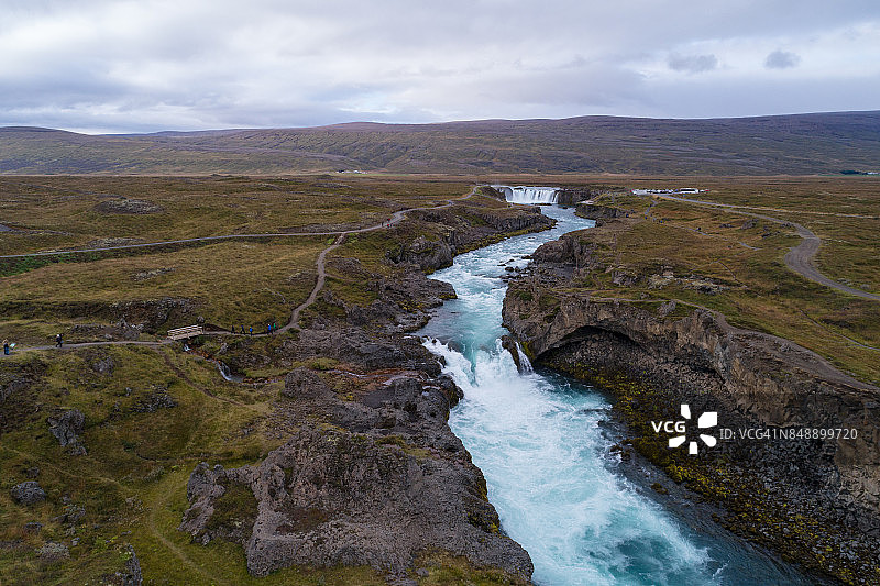 冰岛众神瀑布鸟瞰图片素材